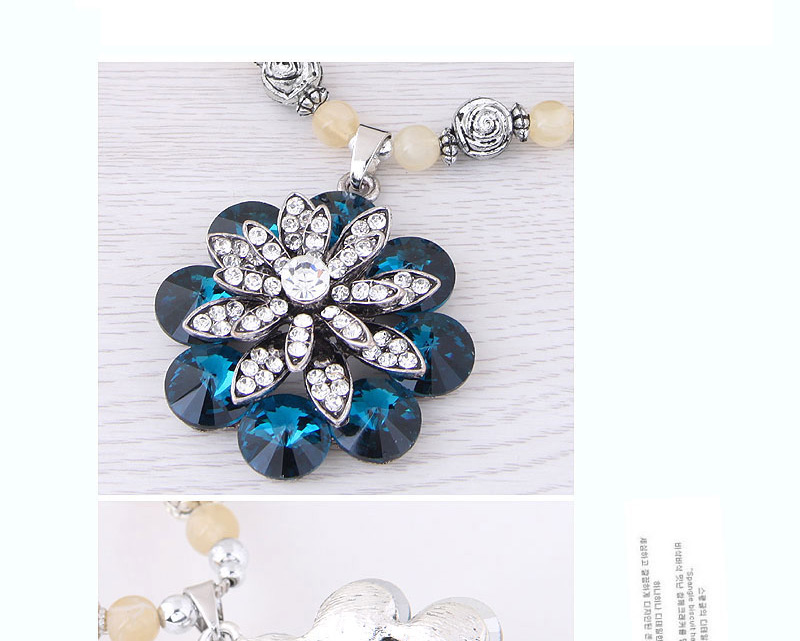 Fashion Darl Blue Flower Pendant Decorated Long Necklace,Beaded Necklaces
