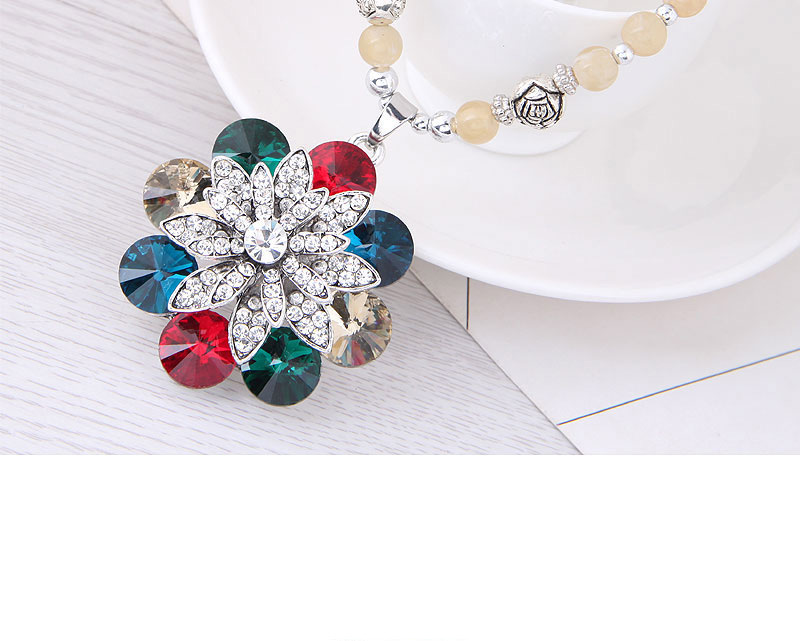 Fashion Multi-color Flower Pendant Decorated Long Necklace,Beaded Necklaces