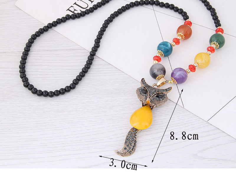 Fashion Yellow Fox Pendant Decorated Long Necklace,Beaded Necklaces