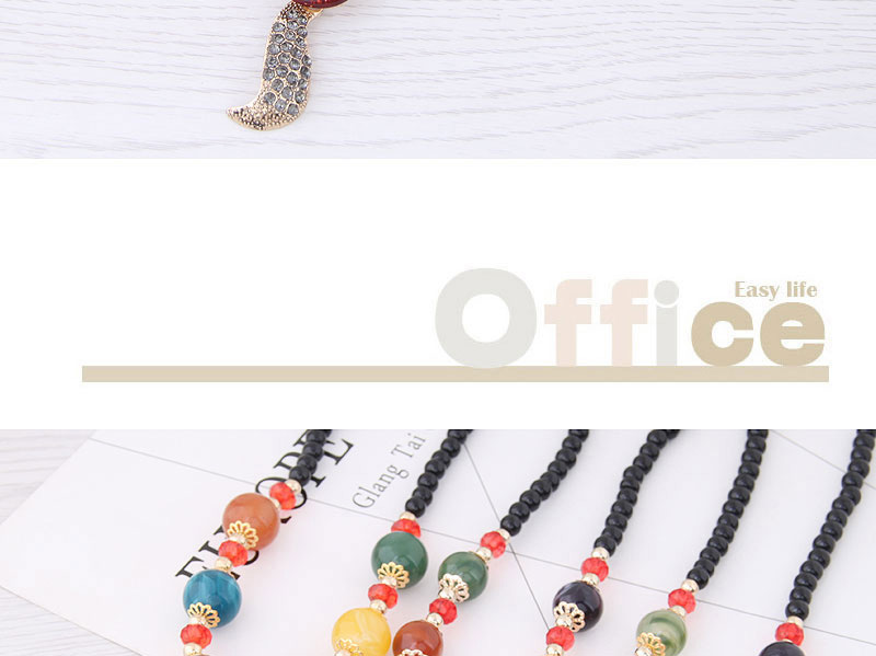 Fashion Yellow Fox Pendant Decorated Long Necklace,Beaded Necklaces