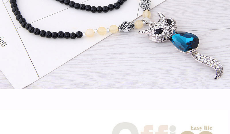 Fashion Blue Fox Pendant Decorated Long Necklace,Beaded Necklaces