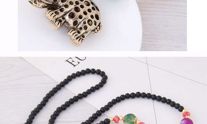 Fashion Pink Elephant Pendant Decorated Long Necklace,Beaded Necklaces