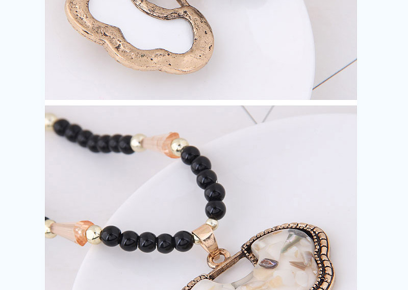 Fashion White Longevity Lock Pendant Decorated Long Necklace,Beaded Necklaces