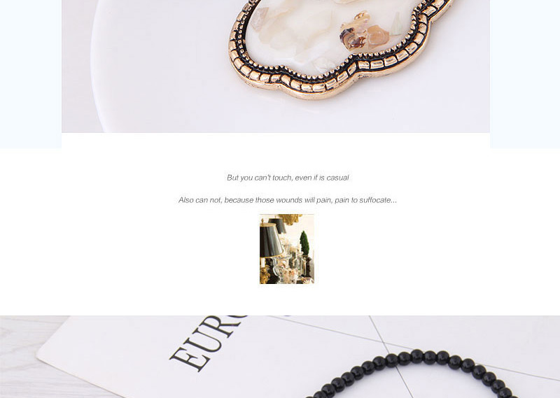 Fashion Black Longevity Lock Pendant Decorated Long Necklace,Beaded Necklaces