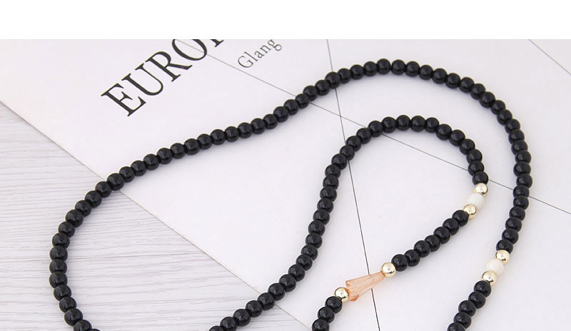 Fashion Black Triangle Shape Decorated Long Necklace,Beaded Necklaces