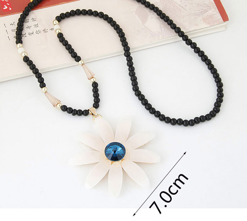 Fashion Black+blue Flower Pendant Decorated Long Necklace,Beaded Necklaces