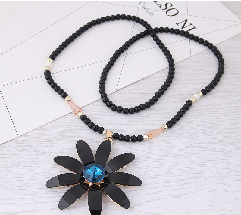 Fashion White+blue Flower Pendant Decorated Long Necklace,Beaded Necklaces
