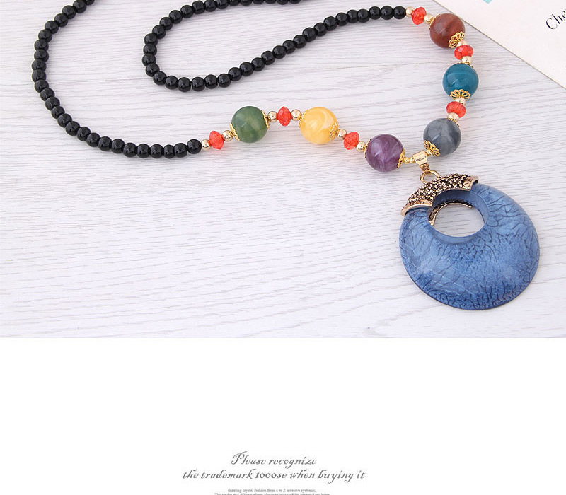 Fashion Blue Hollow Out Round Shape Decorated Necklace,Beaded Necklaces