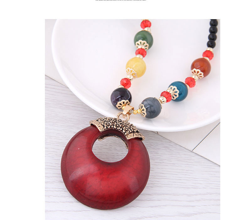 Fashion Yellow Hollow Out Round Shape Decorated Necklace,Beaded Necklaces