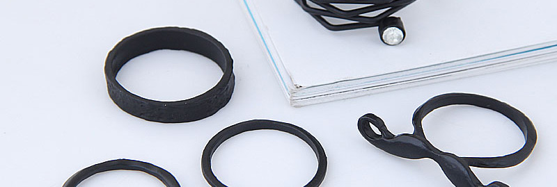 Fashion Black Moustache Shape Decorated Ring (6pcs),Fashion Rings