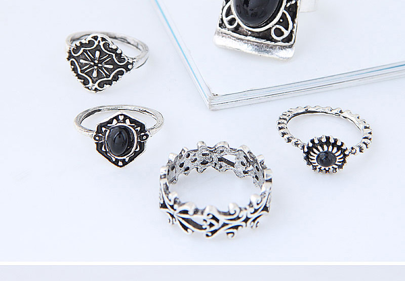 Fashion Gold Color+black Shield Shape Decorated Ring (5pcs),Fashion Rings