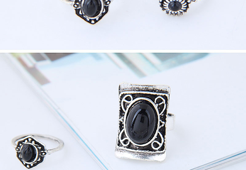 Fashion Silver Color+black Shield Shape Decorated Ring (5pcs),Fashion Rings