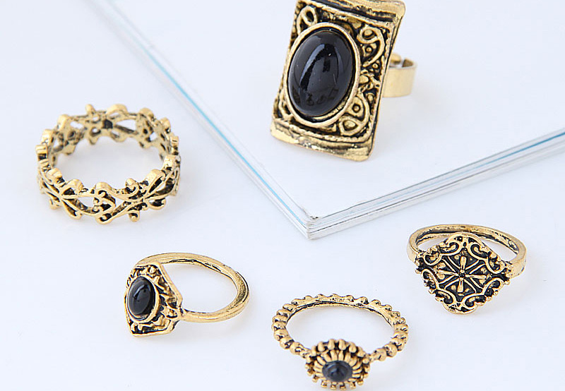 Fashion Silver Color+black Shield Shape Decorated Ring (5pcs),Fashion Rings