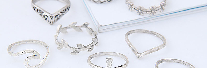Fashion Silver Color Leaf&flower Shape Decorated Ring (10pcs),Fashion Rings