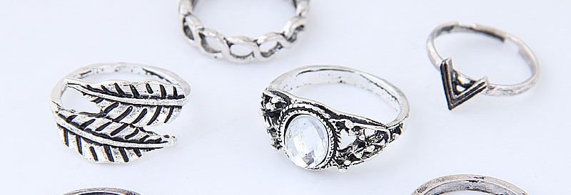 Fashion Antique Silver Leaf&flower Shape Decorated Ring (7pcs),Fashion Rings
