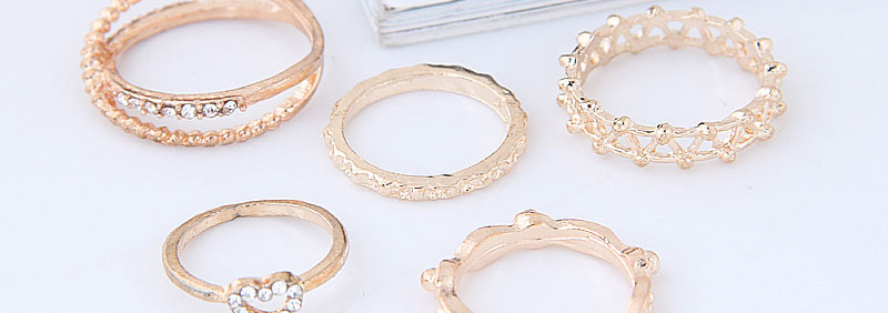 Fashion Gold Color Diamond Decorated Double Layer Ring(6pcs),Fashion Rings