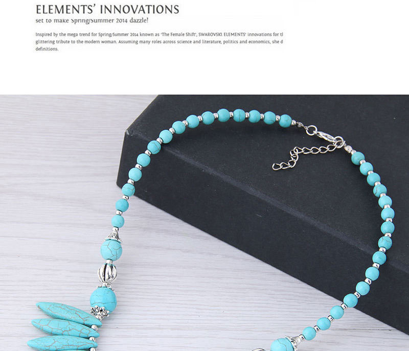 Bohemia Blue Oval Shape Deign Pure Color Necklace,Beaded Necklaces