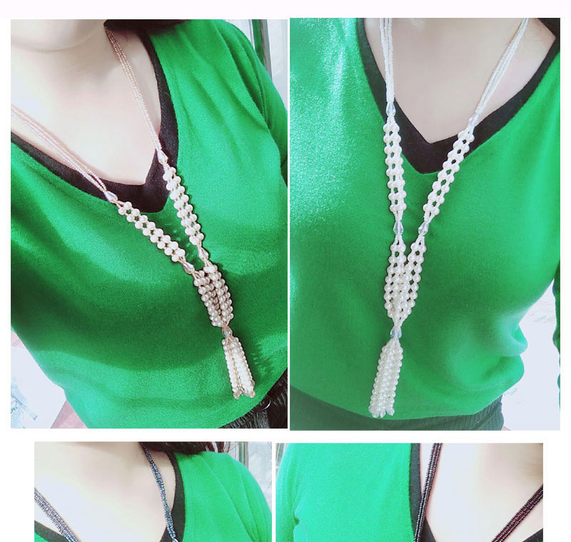 Fashion Silver Color Beads Decorated Tassel Design Necklace,Multi Strand Necklaces