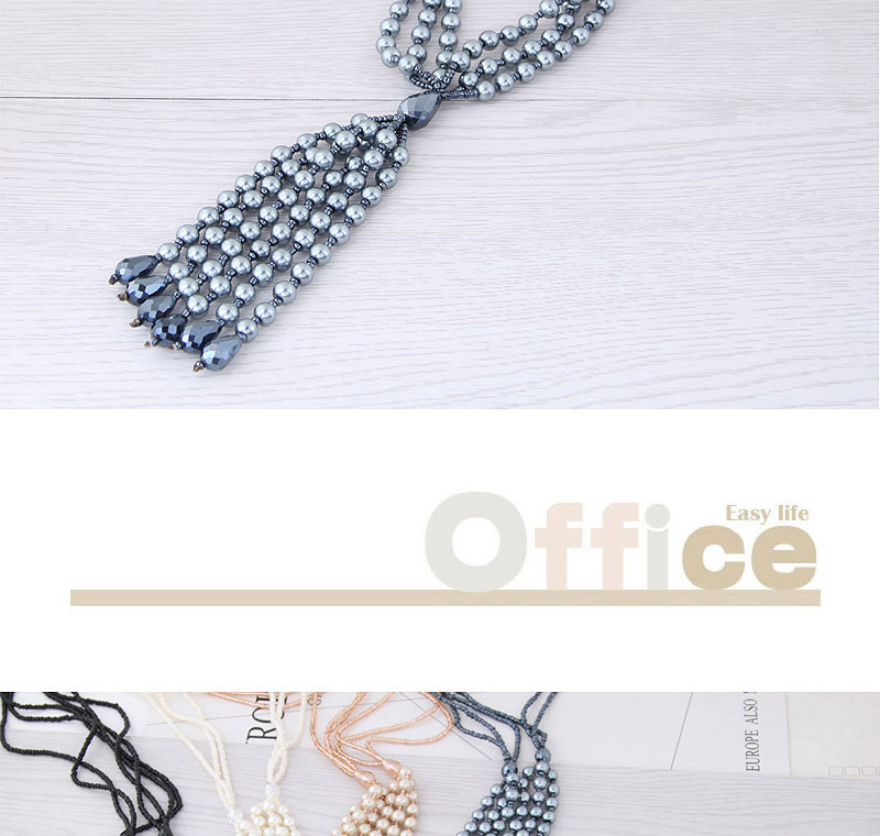 Fashion White Beads Decorated Tassel Design Necklace,Multi Strand Necklaces