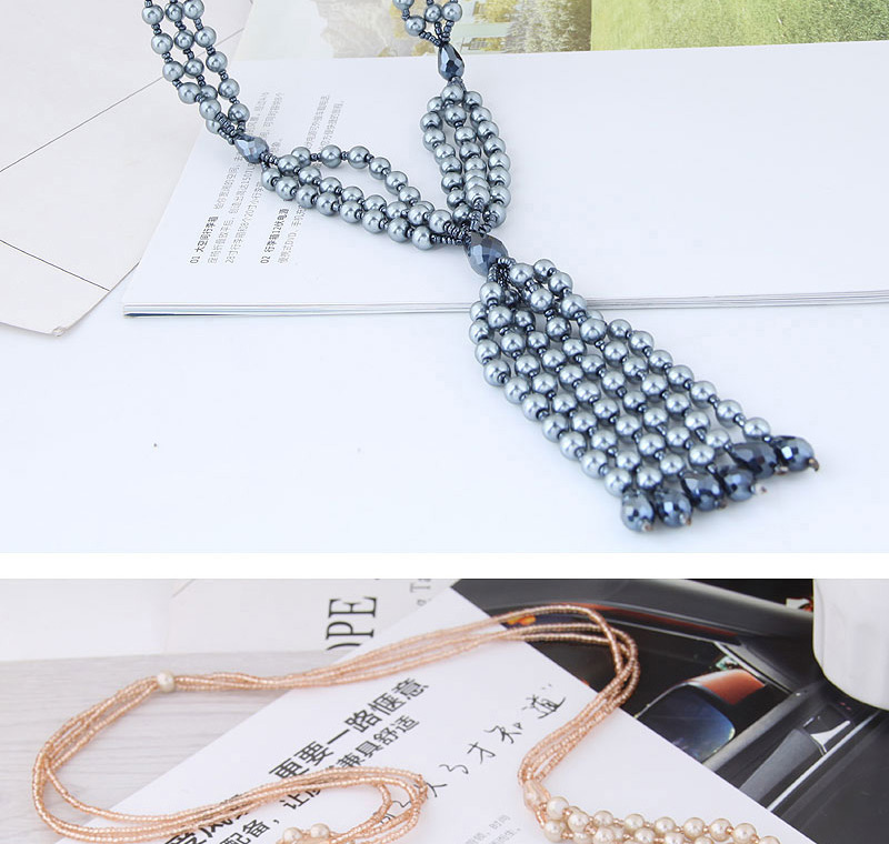 Fashion Champagne Beads Decorated Tassel Design Necklace,Multi Strand Necklaces