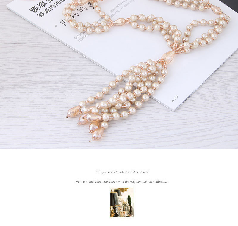 Fashion White Beads Decorated Tassel Design Necklace,Multi Strand Necklaces