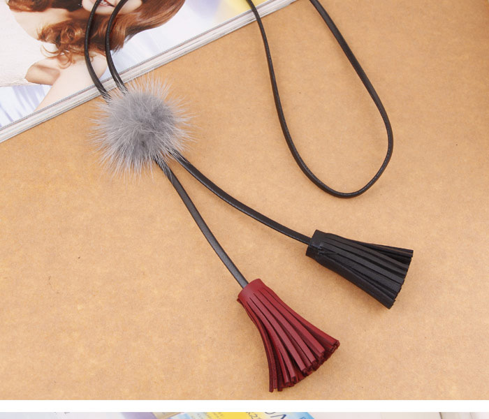 Fashion Gray Tassel&fuzzy Ball Decorated Necklace,Thin Scaves