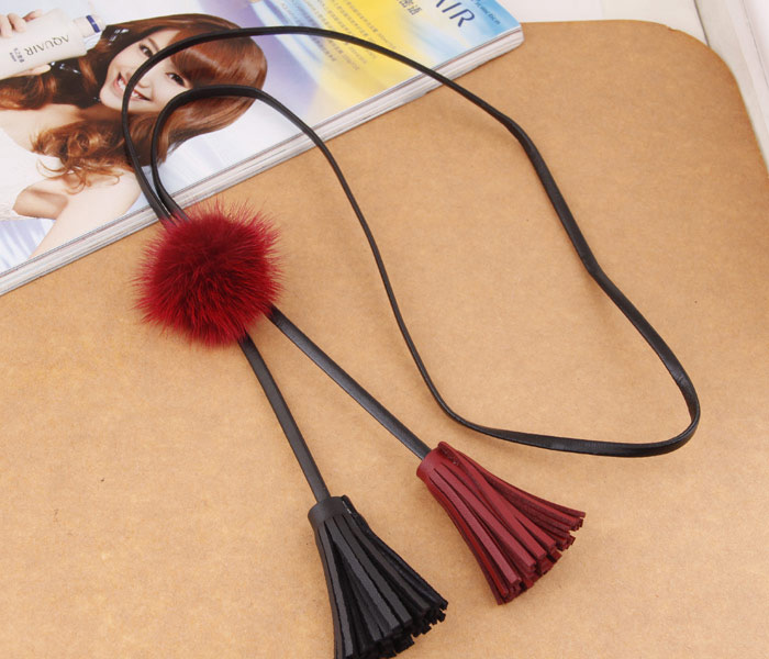 Fashion Gray Tassel&fuzzy Ball Decorated Necklace,Thin Scaves