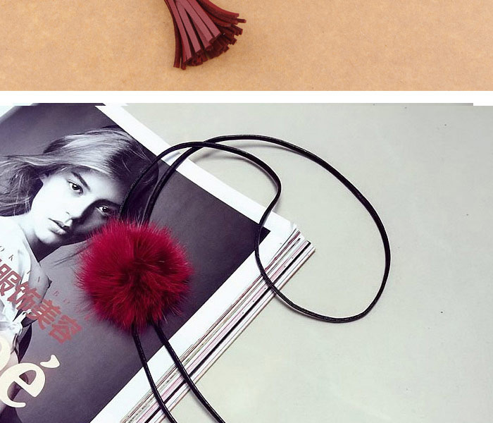 Fashion Red Tassel&fuzzy Ball Decorated Necklace,Thin Scaves