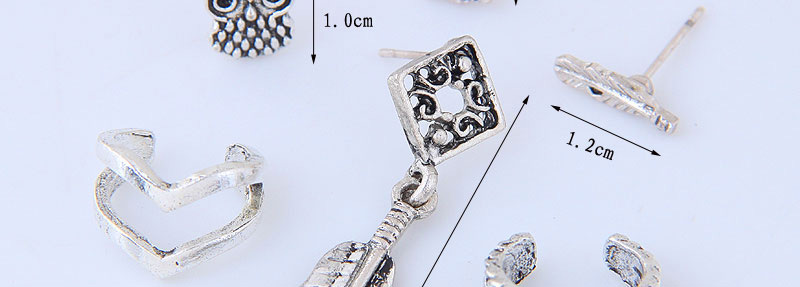 Fashion Antique Silver Leaf&feather Decorated Pure Color Earrings (6pcs),Earrings set