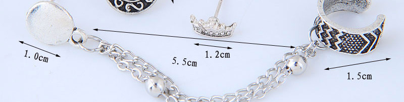 Fashion Antique Silver Crown&chains Decorated Pure Color Earrings (4pcs),Earrings set