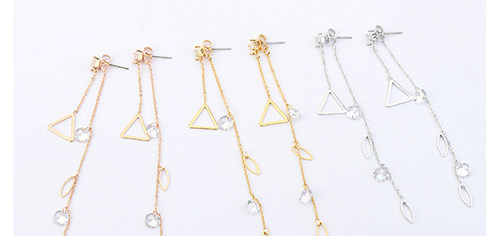 Fashion Rose Gold Triangle Shape Decorated Long Earrings,Crystal Earrings