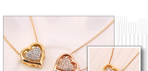 Fashion Rose Gold Double Heart Shape Decorated Necklace,Crystal Necklaces