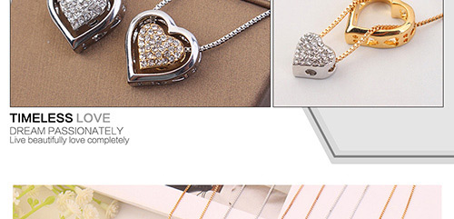 Fashion Silver Color Double Heart Shape Decorated Necklace,Crystal Necklaces