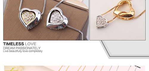 Fashion Gold Color Double Heart Shape Decorated Necklace,Crystal Necklaces