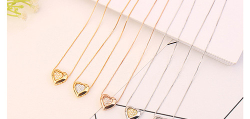 Fashion Rose Gold Double Heart Shape Decorated Necklace,Crystal Necklaces