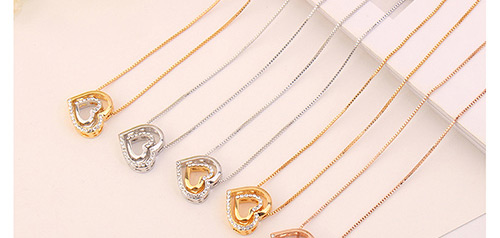 Fashion Gold Color+silver Color Double Heart Shape Decorated Necklace,Crystal Necklaces