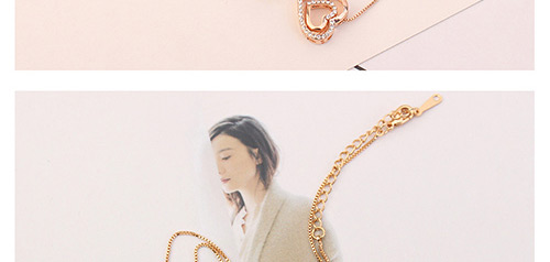 Fashion Gold Color+silver Color Double Heart Shape Decorated Necklace,Crystal Necklaces