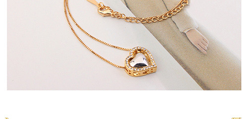 Fashion Gold Color Double Heart Shape Decorated Necklace,Crystal Necklaces