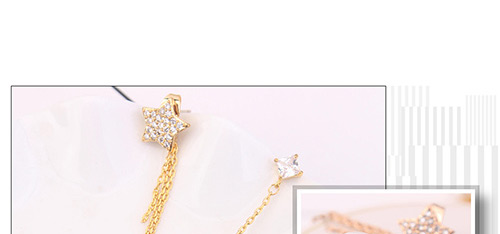 Elegant Silver Color Star Shape Decorated Tassel Earrings,Crystal Earrings