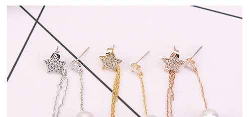 Elegant Gold Color Star Shape Decorated Tassel Earrings,Crystal Earrings