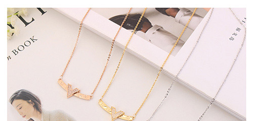 Elegant Gold Color V Shape Decorated Necklace,Crystal Necklaces