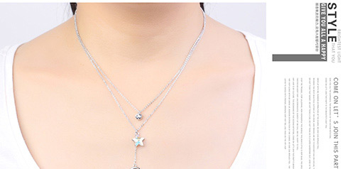 Elegant White Moon Shape Decorated Double-layer Necklace,Crystal Necklaces