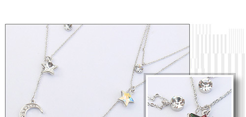 Elegant Multi-color Moon Shape Decorated Double-layer Necklace,Crystal Necklaces