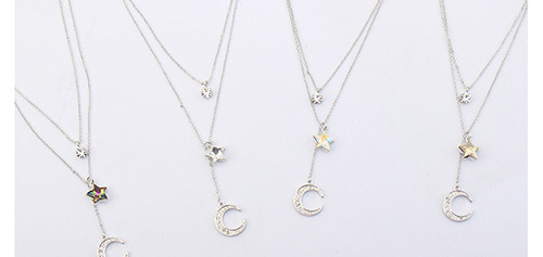 Elegant Multi-color Moon Shape Decorated Double-layer Necklace,Crystal Necklaces