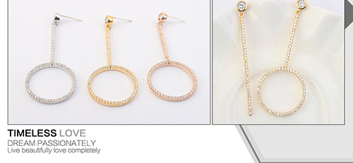 Elegant Gold Color Round Shape Decorated Earrings,Crystal Earrings