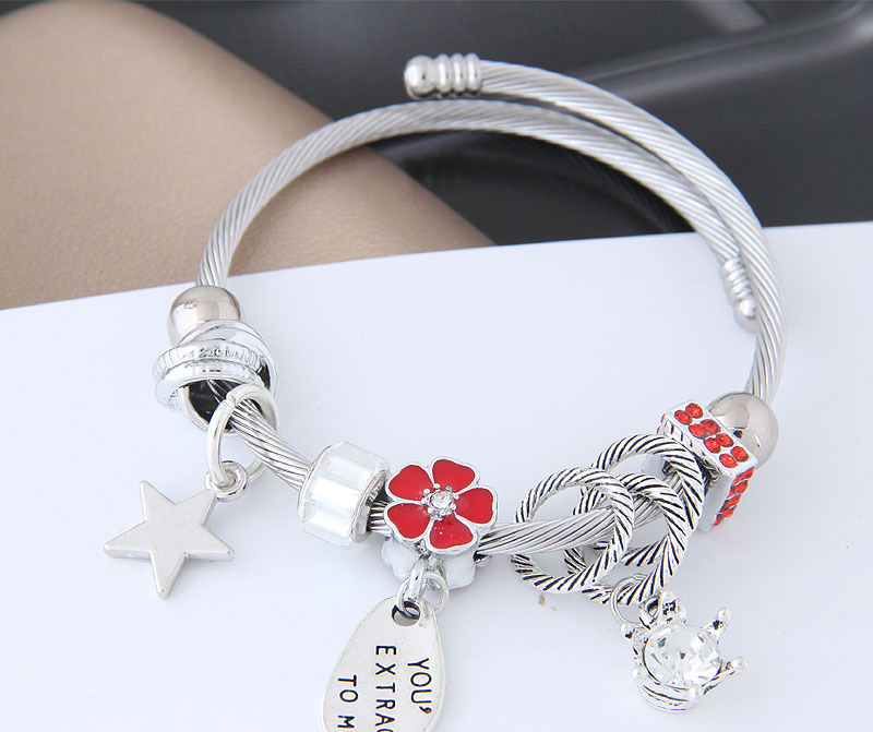 Fashion Silver Color+red Flower&star Shape Decorated Bracelet,Fashion Bracelets