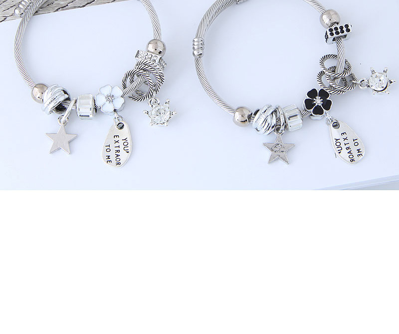Fashion Silver Color+black Flower&star Shape Decorated Bracelet,Fashion Bracelets
