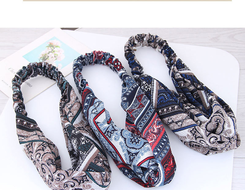 Fashion Brown+blue Flower Pattern Decorated Hair Band,Hair Ribbons