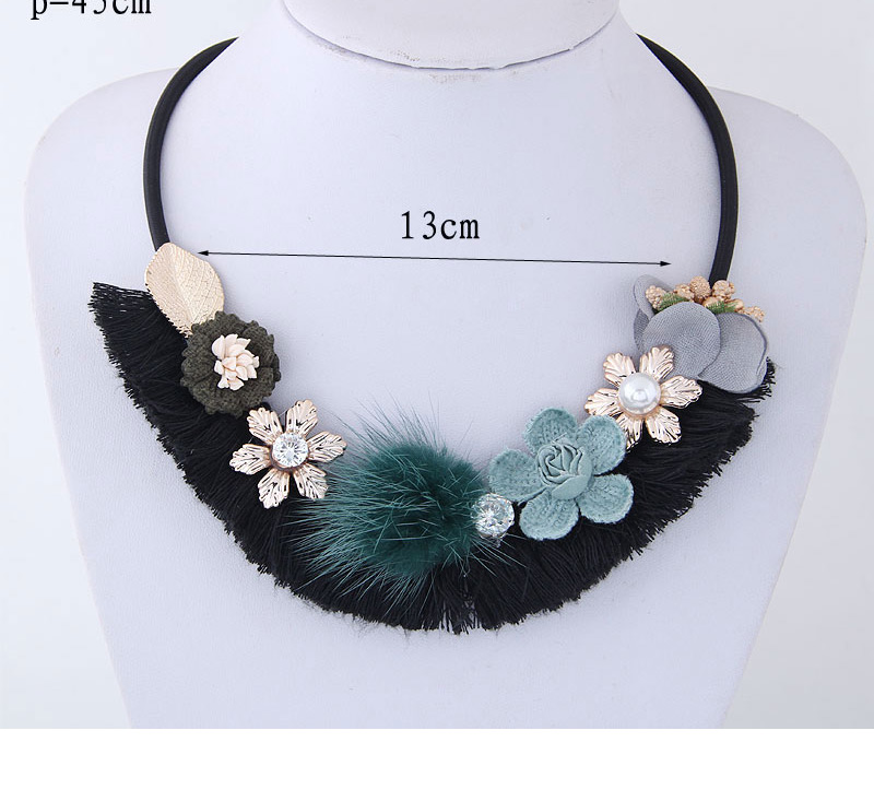 Fashion Green+gray Flower Shape Decorated Necklace,Thin Scaves
