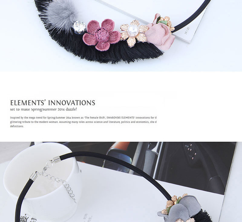 Fashion Pink+black+gray Flower Shape Decorated Necklace,Thin Scaves